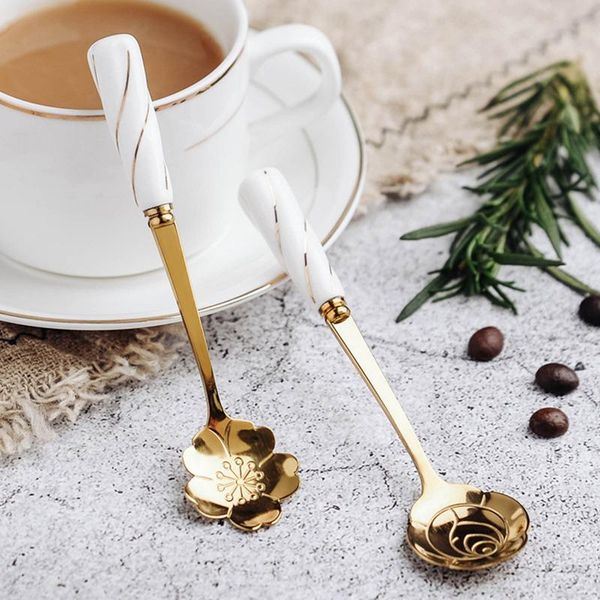 forks tableware coffee stirring spoon ceramic handle flower stainless steel gold plated cherry rose spoons kitchen tools
forks tableware coffee stirring spoon ceramic handle flower stainless steel gold plated cherry rose spoons kitchen tools