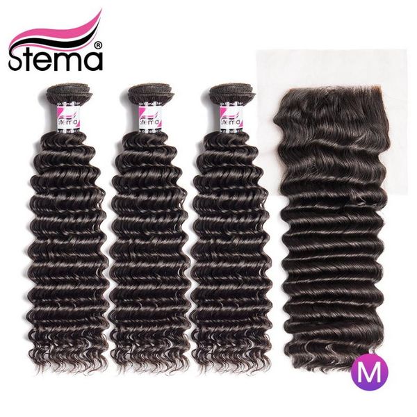human hair bulks stema brazilian deep wave bundles with closure 3pcs weft 4x4 lace 8-40" remy extension, Black
human hair bulks stema brazilian deep wave bundles with closure 3pcs weft 4x4 lace 8-40" remy extension, Black