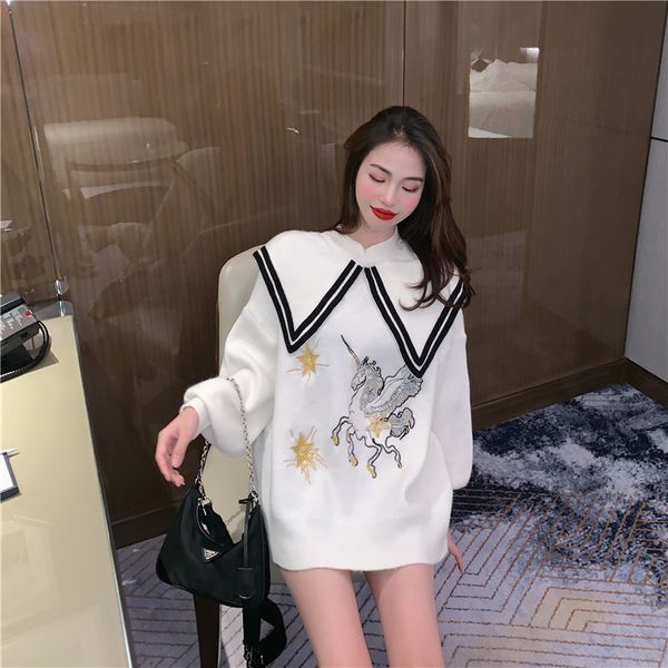 2021 new autumn loose thick big lapel exquisite embroidery knitted fashion all-match pullover sweater ovrj, White;black
2021 new autumn loose thick big lapel exquisite embroidery knitted fashion all-match pullover sweater ovrj, White;black
