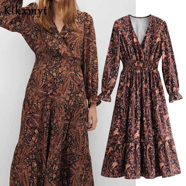 klkxmyt za dress women autumn chic fashion printed v neck midi vintage long sleeve female es vestidos mujer 210527, Black;gray
klkxmyt za dress women autumn chic fashion printed v neck midi vintage long sleeve female es vestidos mujer 210527, Black;gray