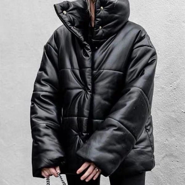 women's down & parkas women imitation leather jacket solid color long sleeve turtleneck loose coat, Black
women's down & parkas women imitation leather jacket solid color long sleeve turtleneck loose coat, Black