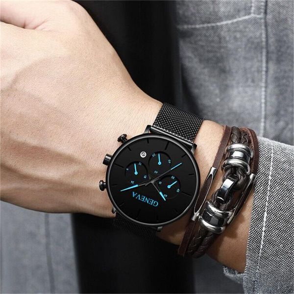 wristwatches color pointer watch luxury male quartz watches stainless steel mesh belt automatically clock fashion gift man women wristwatch, Slivery;brown 
wristwatches color pointer watch luxury male quartz watches stainless steel mesh belt automatically clock fashion gift man women wristwatch, Slivery;brown
