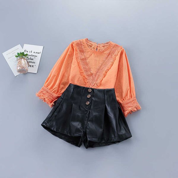 2-7 years girl clothing set autumn fashion casual orange solid shirt + leather pant kid children 210615, White
2-7 years girl clothing set autumn fashion casual orange solid shirt + leather pant kid children 210615, White