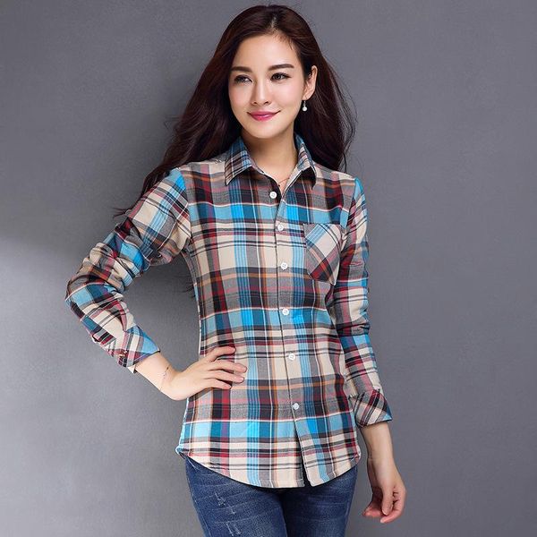 women's blouses & shirts spring 2021 vintage plaid shirt ladies casual long sleeve embroidered checked blouse cotton flannel, White
women's blouses & shirts spring 2021 vintage plaid shirt ladies casual long sleeve embroidered checked blouse cotton flannel, White