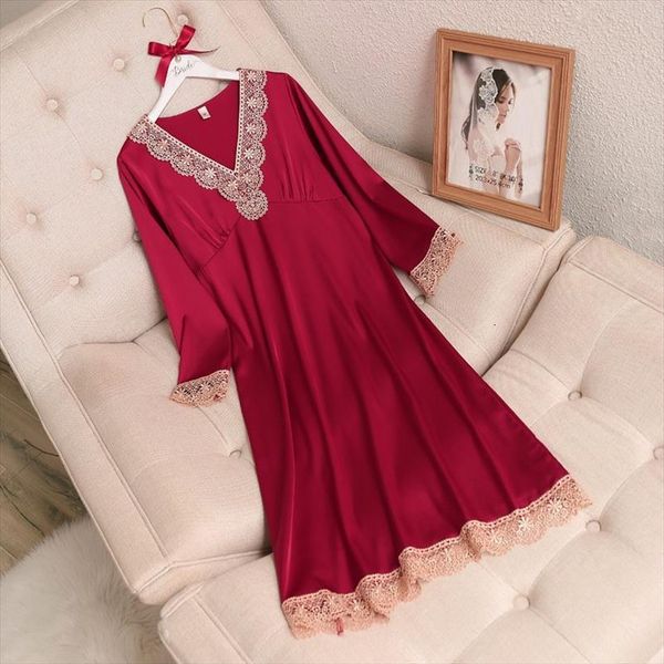 spring nightdress satin loose women sleepwear sleeping dress long sleep lace nightgown intimate lingerie, Black;red
spring nightdress satin loose women sleepwear sleeping dress long sleep lace nightgown intimate lingerie, Black;red