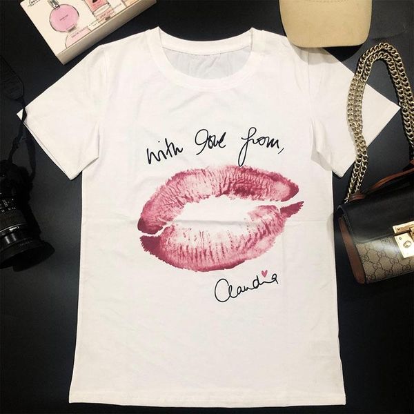 women's t-shirt 2021 summer short sleeve cotton with round neck printing lip street style letters, White
women's t-shirt 2021 summer short sleeve cotton with round neck printing lip street style letters, White