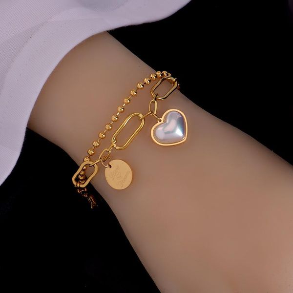 link, chain yaologe fashion 316l stainless steel gold color bead pearl heart bracelets 2021 trendy 2 layer female jewelry, Black
link, chain yaologe fashion 316l stainless steel gold color bead pearl heart bracelets 2021 trendy 2 layer female jewelry, Black