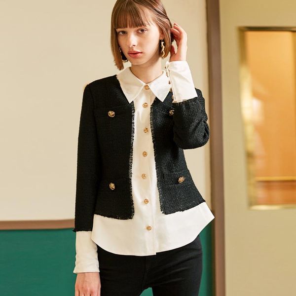 women's jackets ael fake two pieces female jacket coat hand-tassel loose tweed office lady 2021 spring/autumn, Black;brown
women's jackets ael fake two pieces female jacket coat hand-tassel loose tweed office lady 2021 spring/autumn, Black;brown