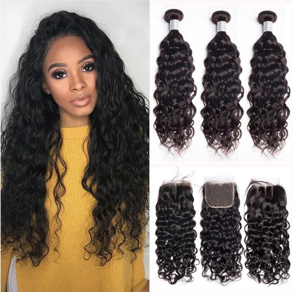 human hair bulks alibele malaysian water wave bundles with closure remy wavy 3 4 4x4 lace, Black
human hair bulks alibele malaysian water wave bundles with closure remy wavy 3 4 4x4 lace, Black
