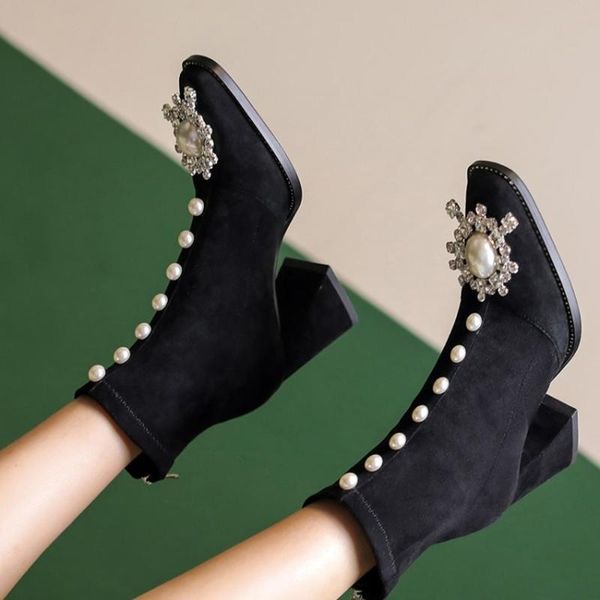 boots oeing womens pointed toe suede leather pearls rhinestones buckle ankle chunky high heel shoes, Black
boots oeing womens pointed toe suede leather pearls rhinestones buckle ankle chunky high heel shoes, Black