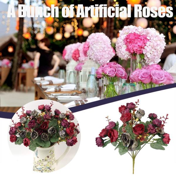 rose bouquet artificial consisting 7 branches 21 roses silk decorative bouquet home wedding eskdecoration diy fake roses