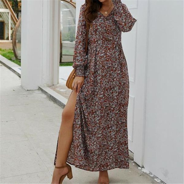 casual dresses pleated long sleeve v neck floral print button dress slim boho maxi split bohemian style, Black;gray
casual dresses pleated long sleeve v neck floral print button dress slim boho maxi split bohemian style, Black;gray