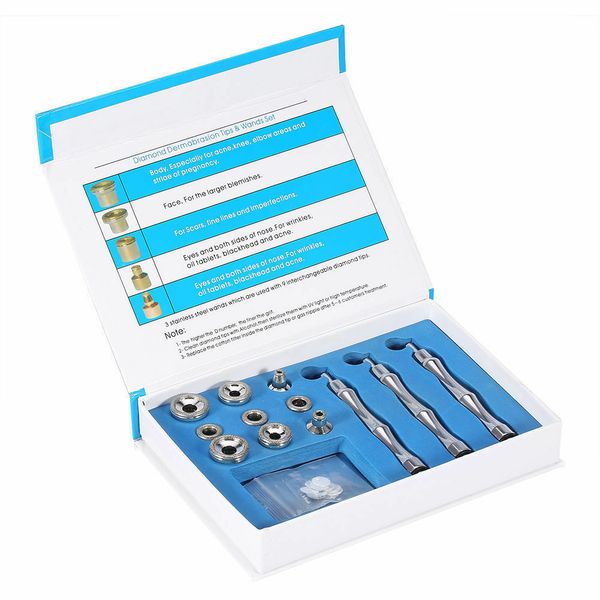 diamond microdermabrasion stainless steel with 3 wands and 9pcs tips cotton filters dermabrasion facial cleaning skin rejuvenation
diamond microdermabrasion stainless steel with 3 wands and 9pcs tips cotton filters dermabrasion facial cleaning skin rejuvenation