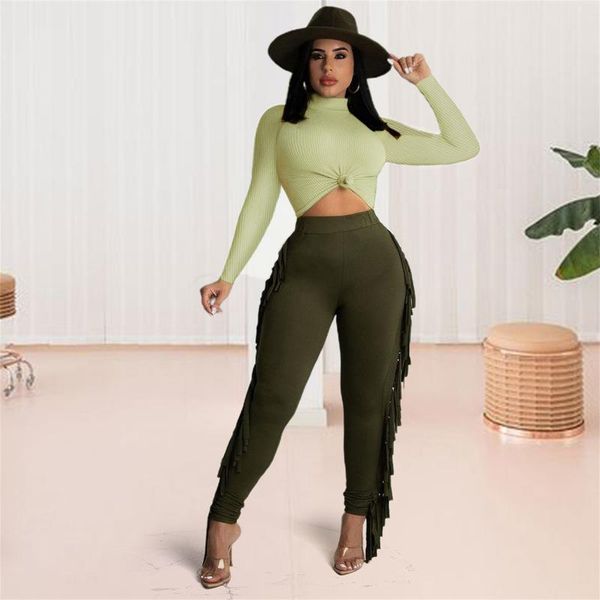 women's two piece pants skinny set women fall winter mock neck ribbed stretchy side tassel matching fashion 2 outfits, White 
women's two piece pants skinny set women fall winter mock neck ribbed stretchy side tassel matching fashion 2 outfits, White