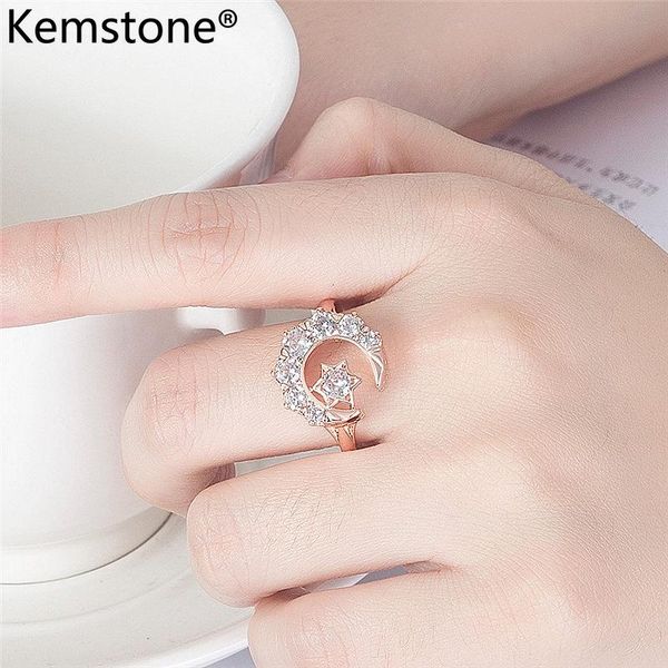 cluster rings kemstone luxurious copper rose gold plated zircon star moon ring jewelry for women's gift, Golden;silver
cluster rings kemstone luxurious copper rose gold plated zircon star moon ring jewelry for women's gift, Golden;silver
