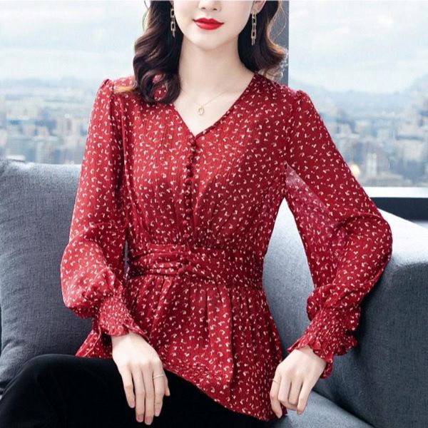 women's blouses & shirts floral chiffon shirt autumn clothing 2021 fashion lantern long sleeve korean slim waist design blouse and m228, White
women's blouses & shirts floral chiffon shirt autumn clothing 2021 fashion lantern long sleeve korean slim waist design blouse and m228, White