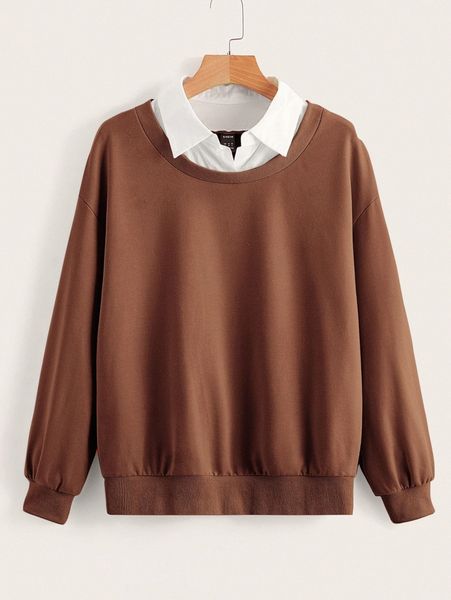 solid drop shoulder sweatshirt a9ab#, White;black
