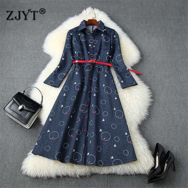 high street fashion women autumn winter clothes designer turn down collar print casual blue denim dress with belt 210601, Black;gray
high street fashion women autumn winter clothes designer turn down collar print casual blue denim dress with belt 210601, Black;gray
