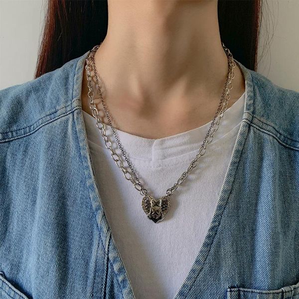 pendant necklaces lacteo neo gothic black color heart rhinestone necklace for women hip hop double layered iron chain choker, Silver
pendant necklaces lacteo neo gothic black color heart rhinestone necklace for women hip hop double layered iron chain choker, Silver