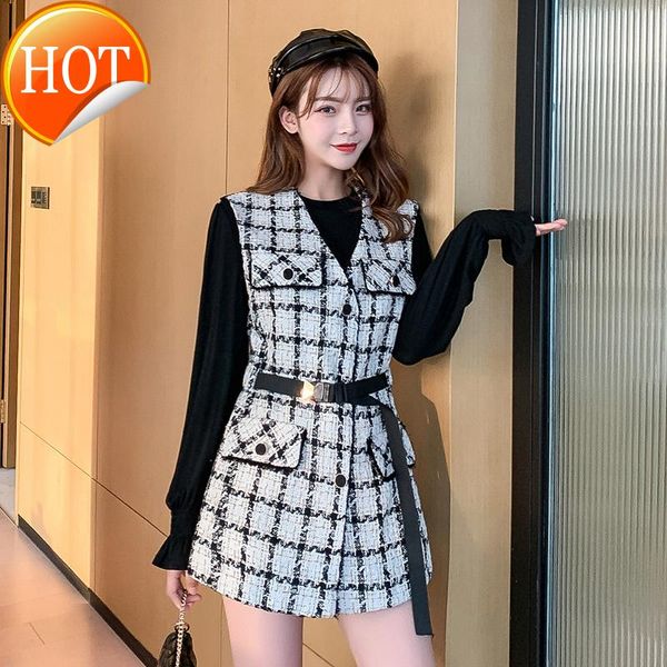 women's t-shirt light mature suit trumpet sleeve black bottomed shirt with tweed vest in early autumn 2021, White
women's t-shirt light mature suit trumpet sleeve black bottomed shirt with tweed vest in early autumn 2021, White