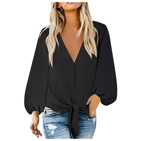 women's blouses & shirts casual bandage blouse womens autumn solid color bowknot v-neck long-sleeved knotted pullover 2021, White 
women's blouses & shirts casual bandage blouse womens autumn solid color bowknot v-neck long-sleeved knotted pullover 2021, White