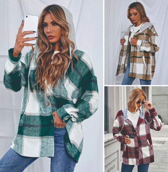 women's wool & blends donsignet 2021 autumn winter temperament hooded loose plaid woolen coat for women, Black
women's wool & blends donsignet 2021 autumn winter temperament hooded loose plaid woolen coat for women, Black