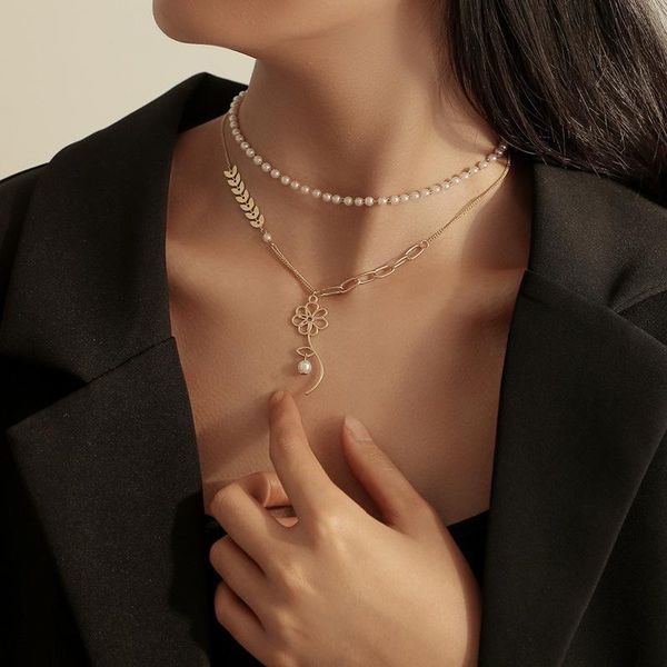 pendant necklaces minar personality layered hollow flower for women gold casymmetric leaves faux pearls beaded chains necklace, Silver
pendant necklaces minar personality layered hollow flower for women gold casymmetric leaves faux pearls beaded chains necklace, Silver