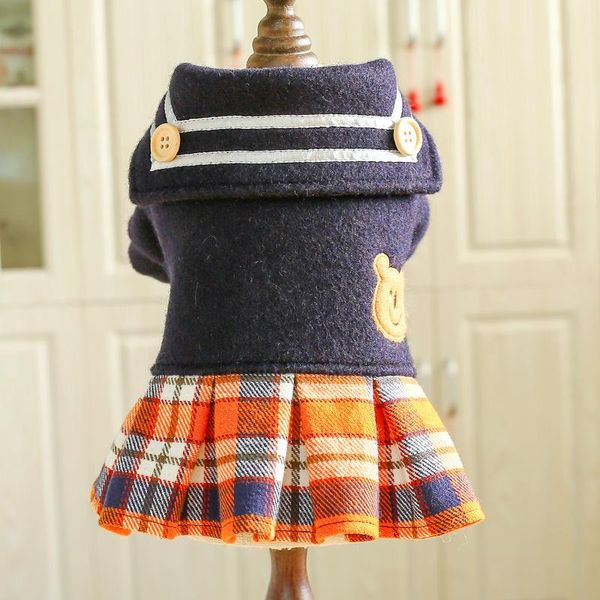 dog apparel autumn and winter est warm woolen cloth college style clothes with orange lattice skirt blue color puppy dress
dog apparel autumn and winter est warm woolen cloth college style clothes with orange lattice skirt blue color puppy dress