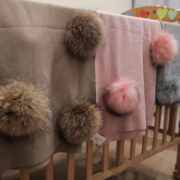 scarves born kids baby warm solid wool swaddling blanket girls travel soft sleeping bedding with 15cm real raccoon fur pompom, Blue;gray
scarves born kids baby warm solid wool swaddling blanket girls travel soft sleeping bedding with 15cm real raccoon fur pompom, Blue;gray