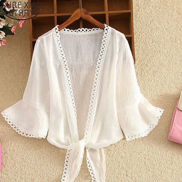 summer half sleeve shirt chiffon solid shirts women loose tied waist elegant blouses for women korean cardigan 14259 210527, White
summer half sleeve shirt chiffon solid shirts women loose tied waist elegant blouses for women korean cardigan 14259 210527, White