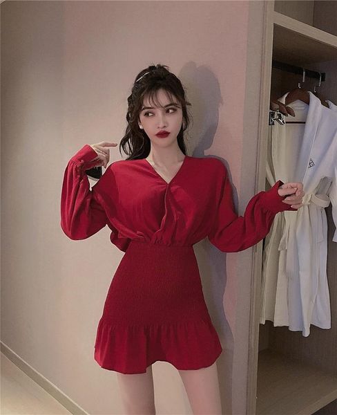 casual dresses elastic stretch pleated waist long sleeve v-neck korea style black party dress women fashion women's clothing spring red, Black;gray
casual dresses elastic stretch pleated waist long sleeve v-neck korea style black party dress women fashion women's clothing spring red, Black;gray