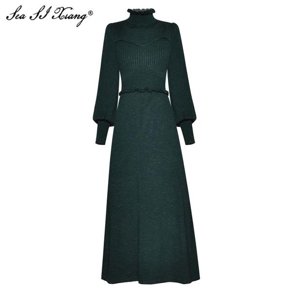casual dresses seasixiang fashion designer spring autumn knitting dress women's lantern sleeve ruffles vintage turtleneck, Black;gray
casual dresses seasixiang fashion designer spring autumn knitting dress women's lantern sleeve ruffles vintage turtleneck, Black;gray