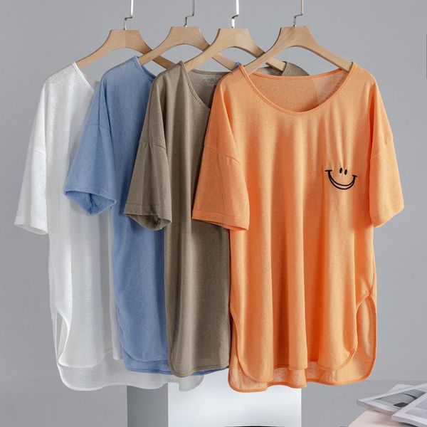 plus size t-shirt women's clothing t-shirts summer wear loose show thin tees smile embroider short sleeve split, Black
plus size t-shirt women's clothing t-shirts summer wear loose show thin tees smile embroider short sleeve split, Black