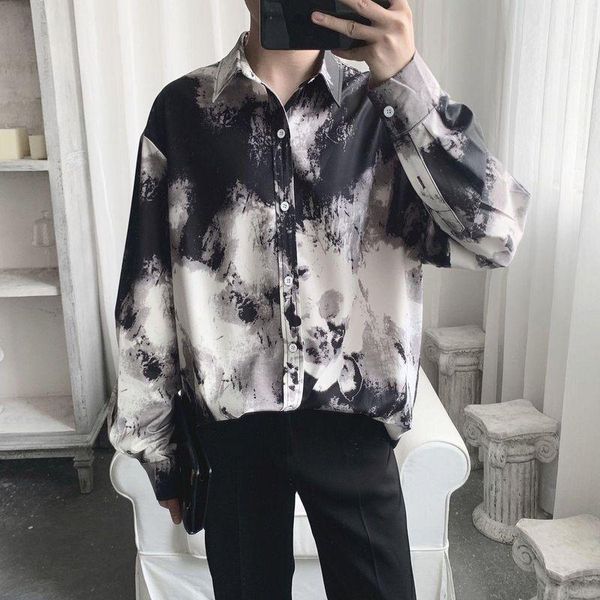 men's casual shirts shirt man spring autumn personality tie-dye trend long-sleeved korean fashion loose oversized men clothing, White;black
men's casual shirts shirt man spring autumn personality tie-dye trend long-sleeved korean fashion loose oversized men clothing, White;black