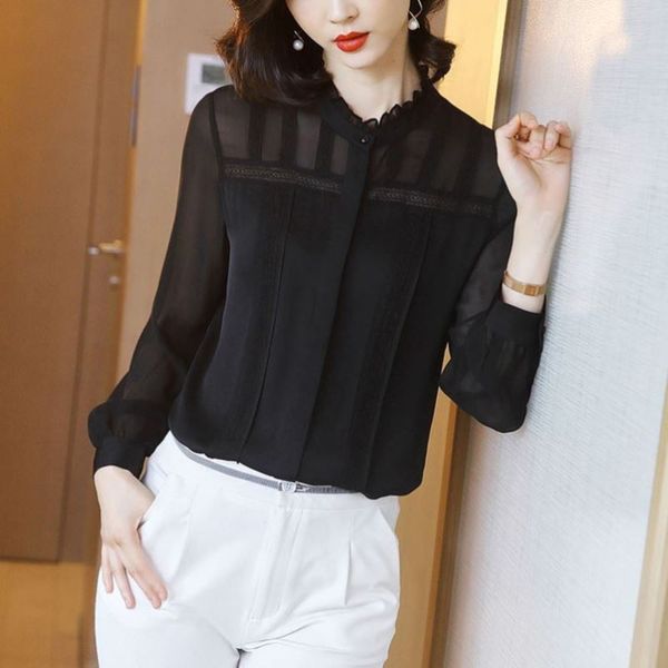 2021 spring new stand collar shirt women's long sleeve chiffon blouse fashion temperament loose black base coat, White
2021 spring new stand collar shirt women's long sleeve chiffon blouse fashion temperament loose black base coat, White