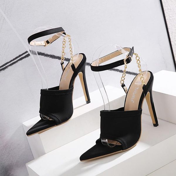 sandals summer women's shoes metal chain retro pointed toe high heels band fashion sandalias mujer stretch fabric narrow, Black
sandals summer women's shoes metal chain retro pointed toe high heels band fashion sandalias mujer stretch fabric narrow, Black