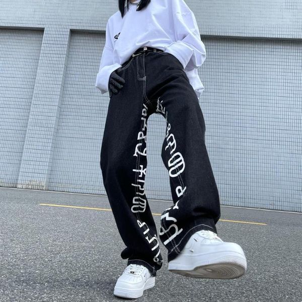 women's jeans american women fashion embroidery letter wide leg black y2k flare pant long loose high waist trousers for lady, Blue
women's jeans american women fashion embroidery letter wide leg black y2k flare pant long loose high waist trousers for lady, Blue