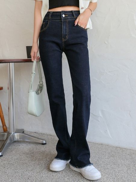 dazy high waist raw cut jeans 897r#, Blue