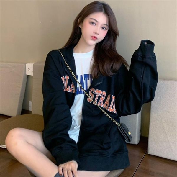 women's hoodies & sweatshirts retro lazy letter print sweatshirt, Black