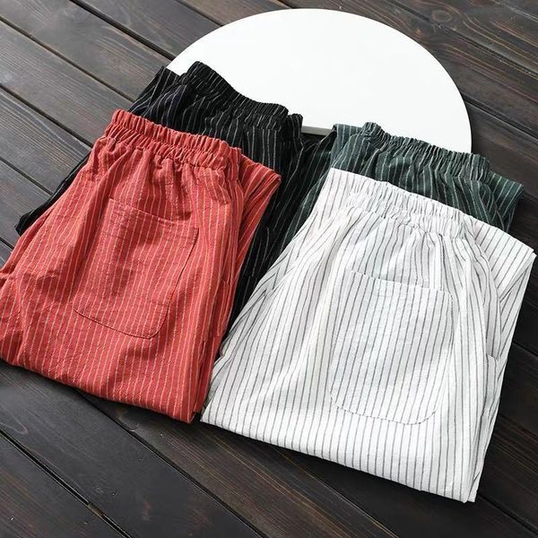 women's pants & capris 100% cotton casual women summer loose harem 2021 vintage striped elastic waist calf-length trousers p793, Black;white
women's pants & capris 100% cotton casual women summer loose harem 2021 vintage striped elastic waist calf-length trousers p793, Black;white