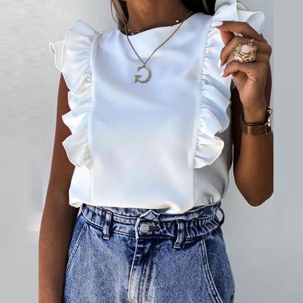 women's blouses & shirts women elegant solid color ruffle blouse shirt 2021 summer o neck pleated blusa lady 3xl casual button sleevele, White
women's blouses & shirts women elegant solid color ruffle blouse shirt 2021 summer o neck pleated blusa lady 3xl casual button sleevele, White