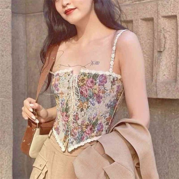 french vintage print halter women elegant designer chic bandage floral corset shirts style party club ladies 210623, White
french vintage print halter women elegant designer chic bandage floral corset shirts style party club ladies 210623, White