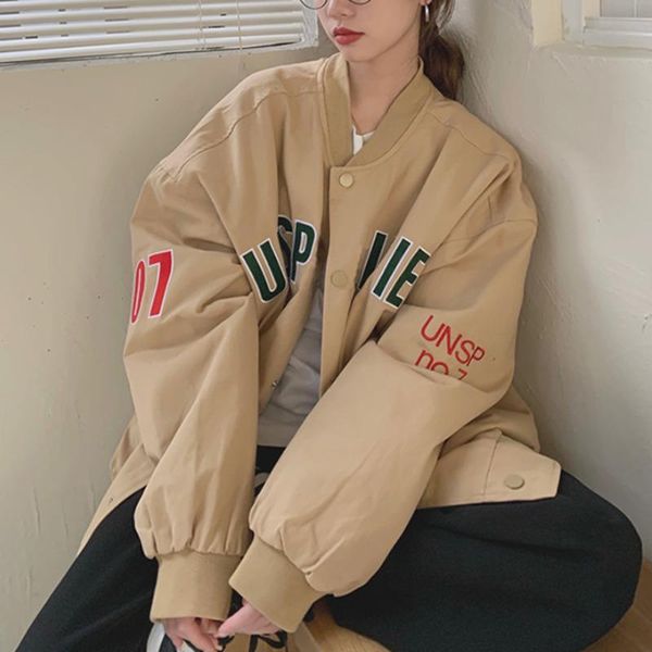 women's jackets letter embroidery cotton jacket autumn winter stand collar loose bf style long sleeve top, Black;brown
women's jackets letter embroidery cotton jacket autumn winter stand collar loose bf style long sleeve top, Black;brown