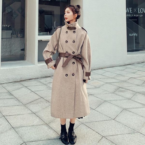 women's wool & blends england style winter long blend coats for women double-breasted overcoat with pu leather belts lady outerwear war, Black
women's wool & blends england style winter long blend coats for women double-breasted overcoat with pu leather belts lady outerwear war, Black