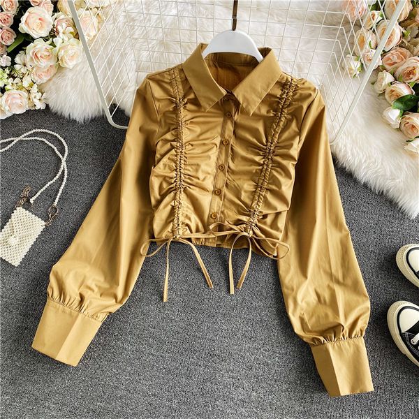 2021 autumn purple/red/yellow drawstring blouse women casual turn-down collar short female long sleeve single breasted shirt l6qf, Blue
2021 autumn purple/red/yellow drawstring blouse women casual turn-down collar short female long sleeve single breasted shirt l6qf, Blue