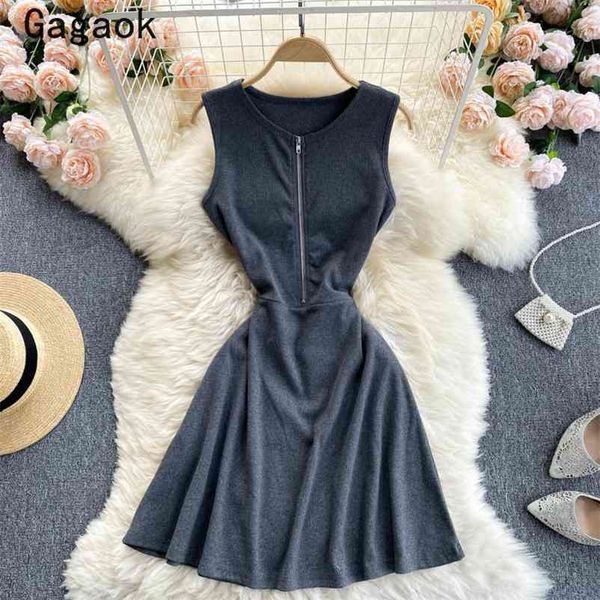 women tank dress summer o-neck sleeveless zipper mini dresses korean fashion simple sport wild vestidos 210531, Black;gray
women tank dress summer o-neck sleeveless zipper mini dresses korean fashion simple sport wild vestidos 210531, Black;gray