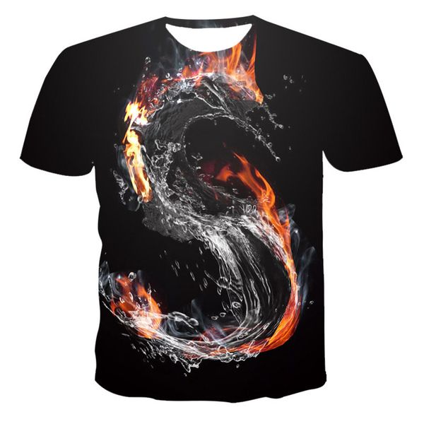 2021 summer new flame letter 3d digital printing round neck short sve men's fashion t-shirt qp5v, White;black 
2021 summer new flame letter 3d digital printing round neck short sve men's fashion t-shirt qp5v, White;black