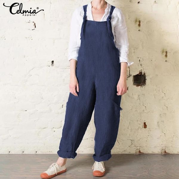 women's jumpsuits & rompers celmia 2021 linen solid pockets casual loose plus size sleeveless straps bodysuits elegant dungaree playsui, Black;white
women's jumpsuits & rompers celmia 2021 linen solid pockets casual loose plus size sleeveless straps bodysuits elegant dungaree playsui, Black;white
