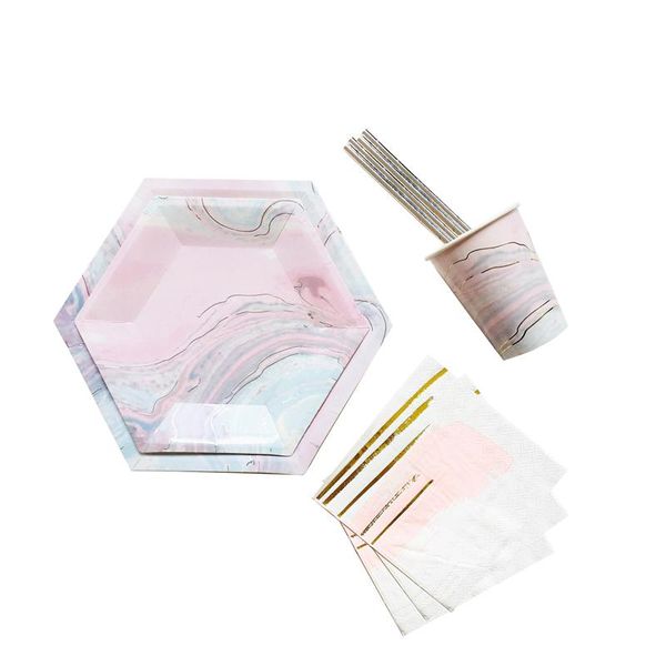 disposable dinnerware pink marble gradient hexagon plates cups napkins paper straws tableware set for party 
disposable dinnerware pink marble gradient hexagon plates cups napkins paper straws tableware set for party