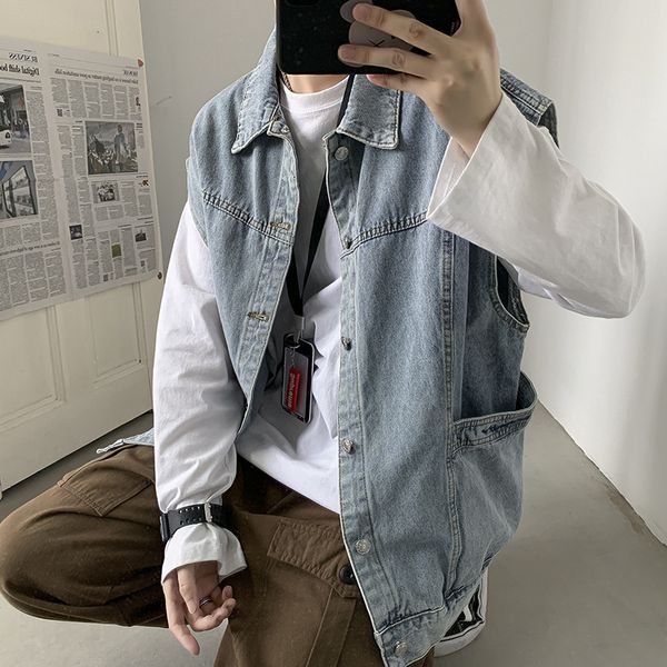 ins denim vest jacket men's korean autumn trend versatile loose couple cantilevered sleeveless top, Black;brown
ins denim vest jacket men's korean autumn trend versatile loose couple cantilevered sleeveless top, Black;brown